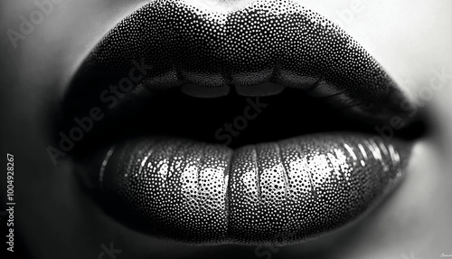 Woman ips with dotted lipstick,Black and white female lips