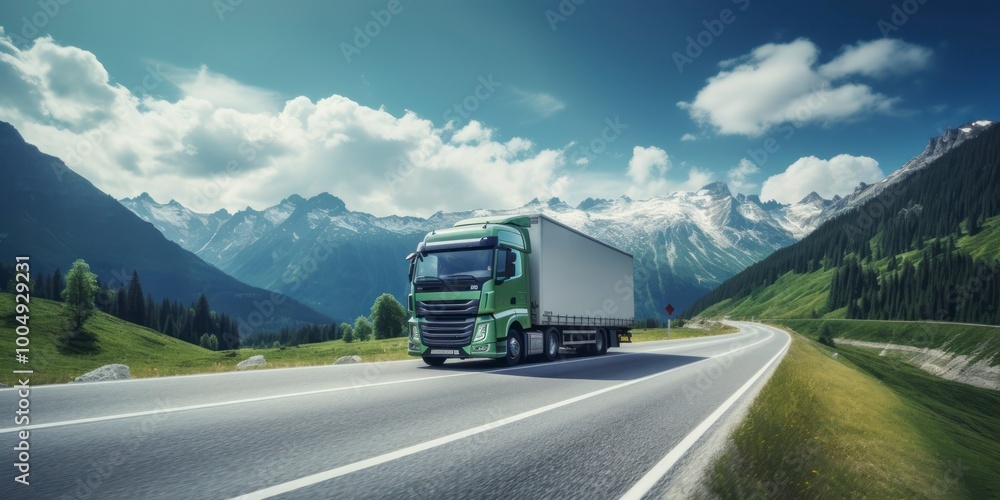 Truck driving on the highway in the mountains. Transportation and logistics concept. Truck driving on the highway in the mountains. Transportation and logistics concept.
