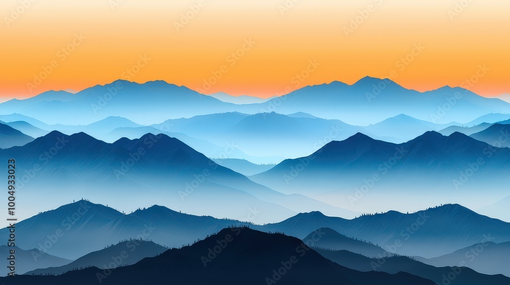 Obraz premium Majestic Mountain Range at Sunset with Fog and Blue Hues
