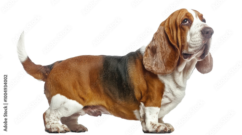 Hound looking back in a bright, clipped environment Hound looking back in a bright, clipped environment