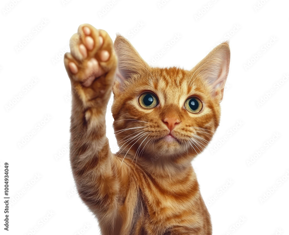 Cat reaching up playfully with paw in bright setting Cat reaching up playfully with paw in bright setting