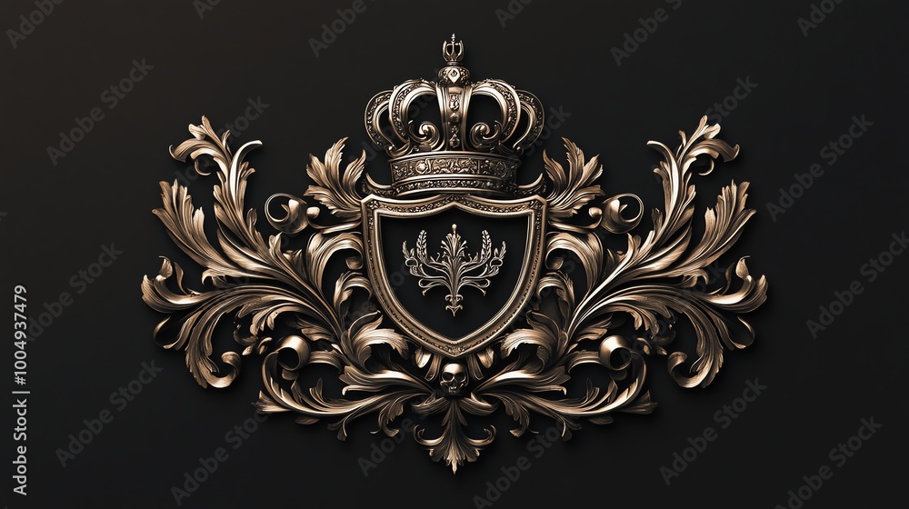 Fototapeta premium Gold royal heraldic emblem with a crown and shield.