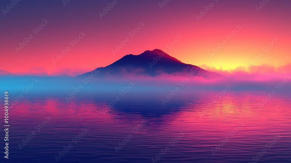 Misty Mountain Sunset Reflection  Calm Lake  Vibrant Colors