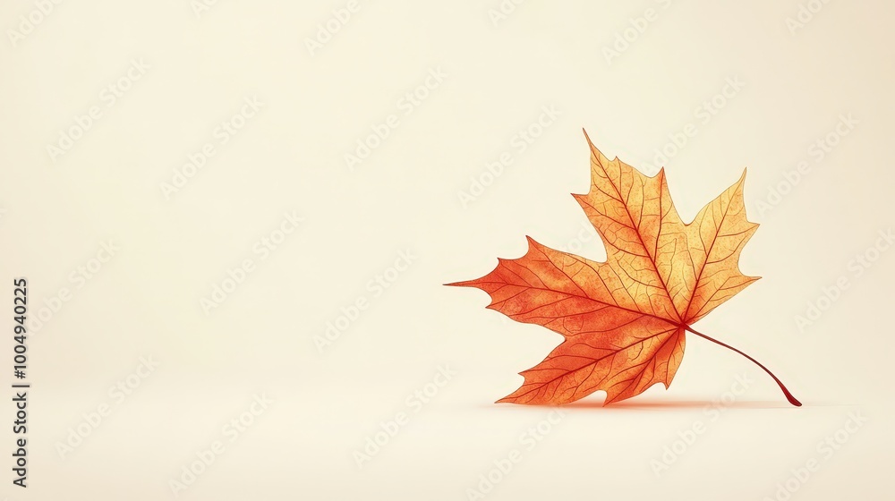 Vibrant Autumn Maple Leaf Illustration on White Background with Pastel Beige Tones for Seasonal Decor Vibrant Autumn Maple Leaf Illustration on White Background with Pastel Beige Tones for Seasonal Decor