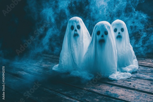 Scary ghost halloween theme background - generative ai photo