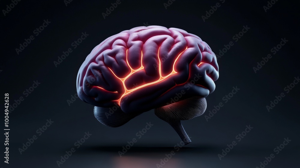 Illuminated Mind: 3D Render of a human brain with glowing neural pathways, signifying intelligence, creativity, and cognitive function. Illuminated Mind: 3D Render of a human brain with glowing neural pathways, signifying intelligence, creativity, and cognitive function.