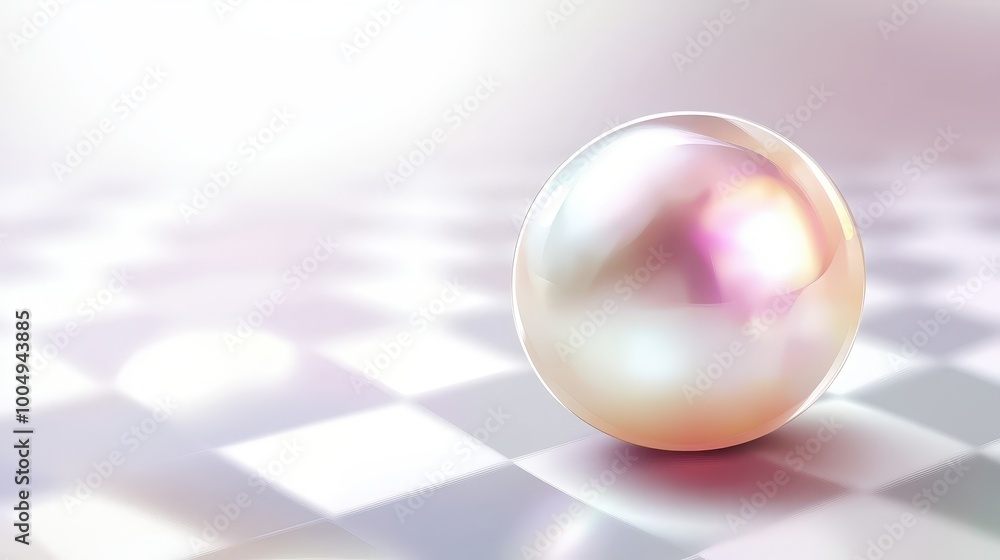 Elegant Opalescent Pearl on Checkered Background with Lavender Pastel Accents Elegant Opalescent Pearl on Checkered Background with Lavender Pastel Accents