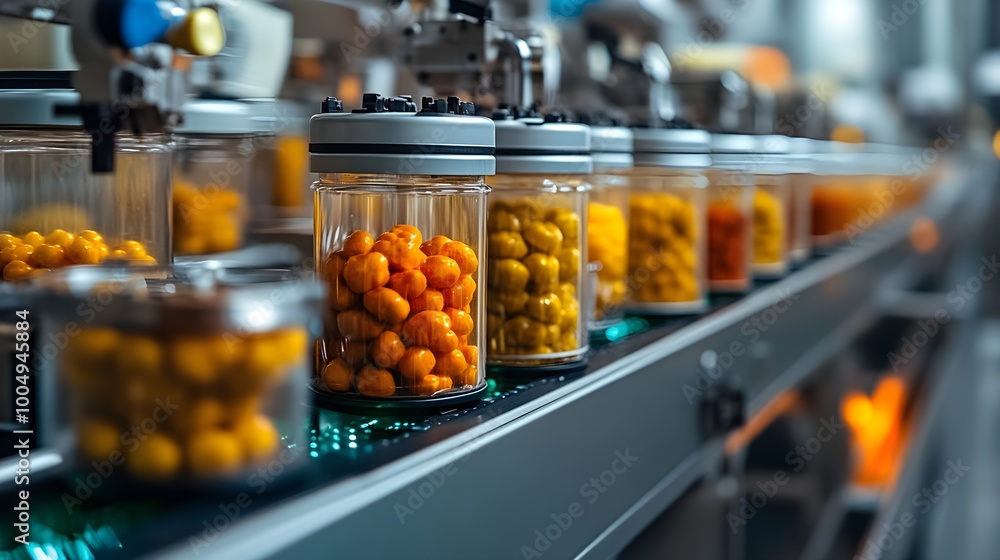 Robots in a clean futuristic food factory, utilizing light sensors to scan and verify the quality of every packaged item with surgical precision Robots in a clean futuristic food factory, utilizing light sensors to scan and verify the quality of every packaged item with surgical precision