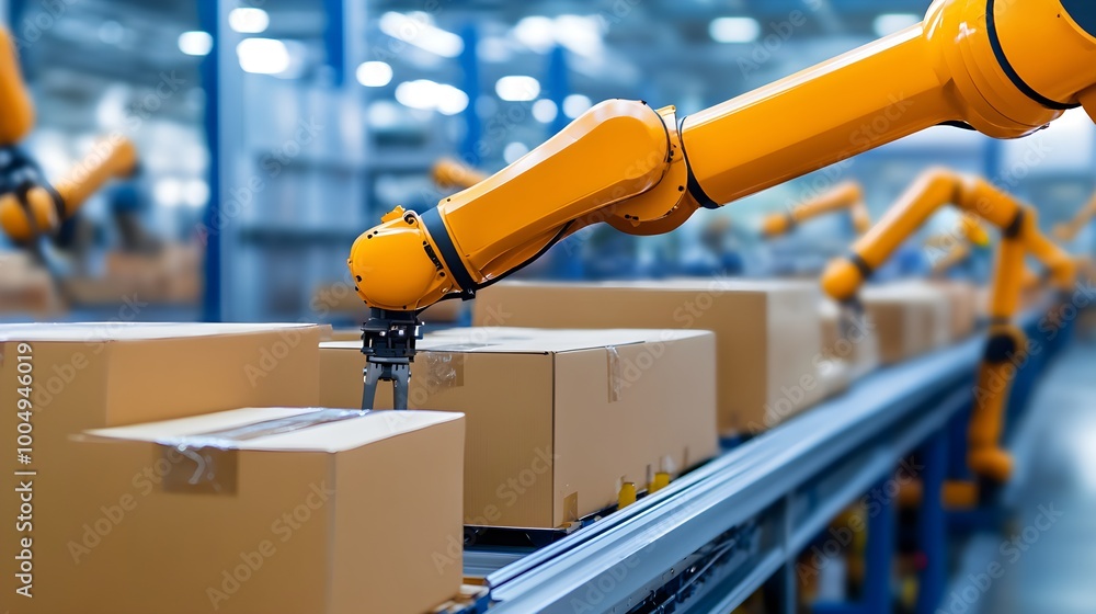 An advanced, high-tech food processing plant with autonomous robots conducting continuous quality and safety checks An advanced, high-tech food processing plant with autonomous robots conducting continuous quality and safety checks