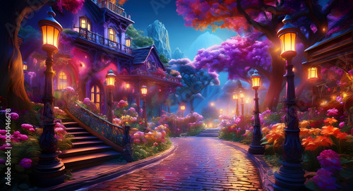 Neon Nightscape: A Whimsical Wander Through a Dreamlit Village