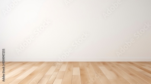 Empty room with wooden floor and white wall.