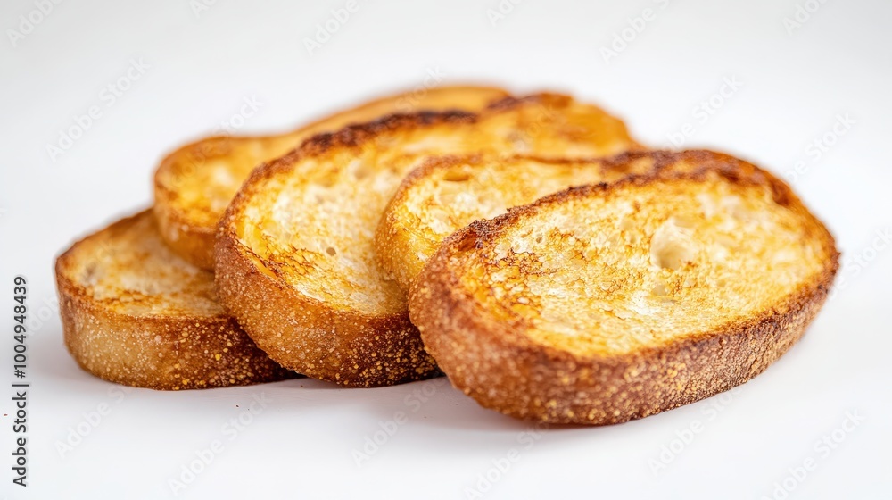 Crispy Golden Toast Slices on White Background - Delicious Breakfast Concept Crispy Golden Toast Slices on White Background - Delicious Breakfast Concept