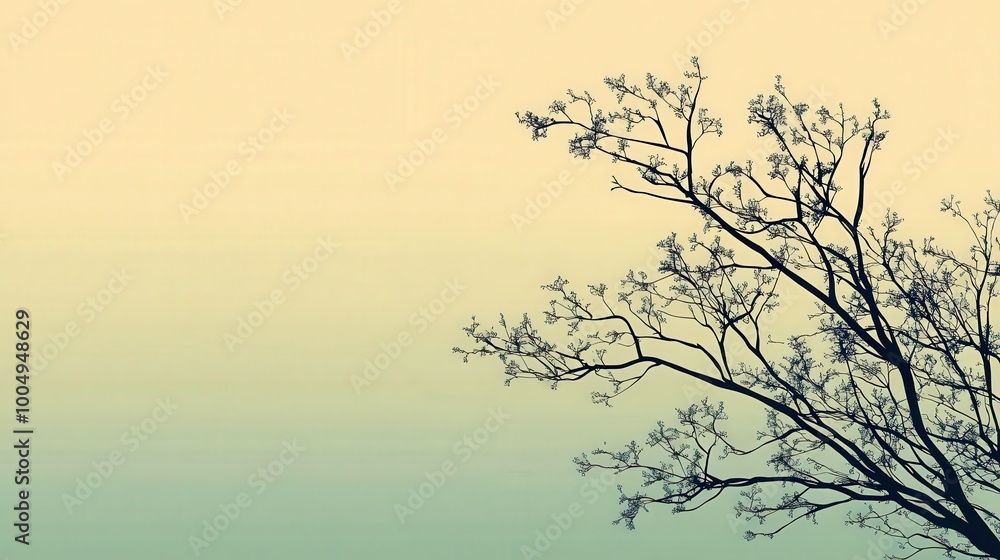 Fototapeta premium Serene Silhouette of Tree Branches on Pastel Sky Background