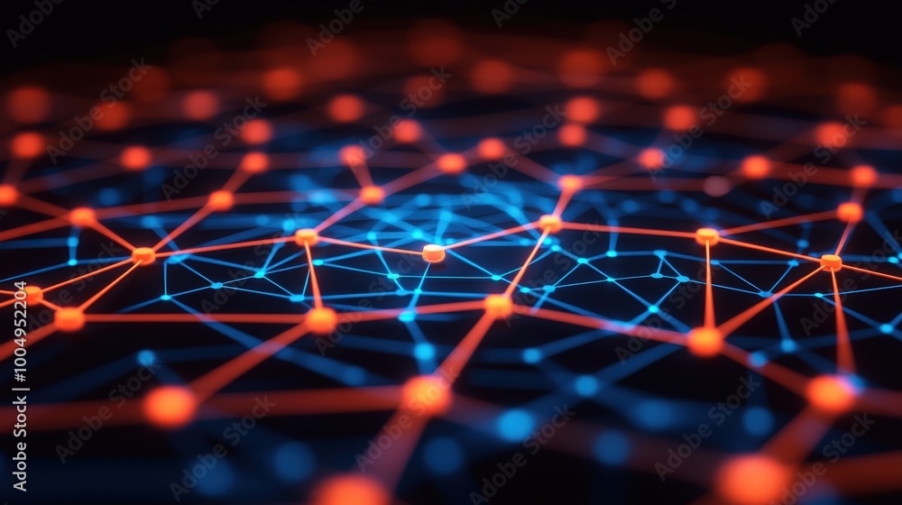 Obraz premium Abstract Network Connection Blue and Orange Lines on Black Background