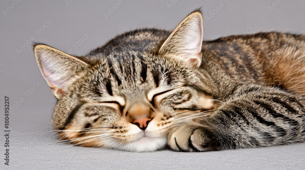 Adorable Tabby Cat Sleeping on Grey Background Pet Feline Domestic Cat Animal Paws F Adorable Tabby Cat Sleeping on Grey Background Pet Feline Domestic Cat Animal Paws F