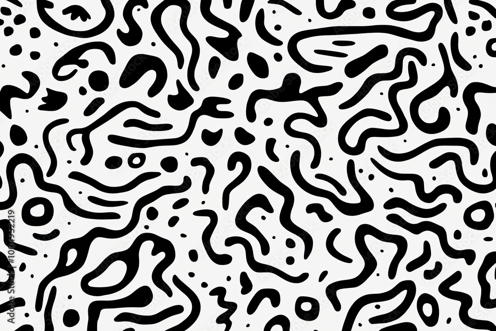 Obraz premium Vibrant Black and White Scribble Seamless Pattern Fun 80s and 90s Minimalist Art for Trendy Backgrounds