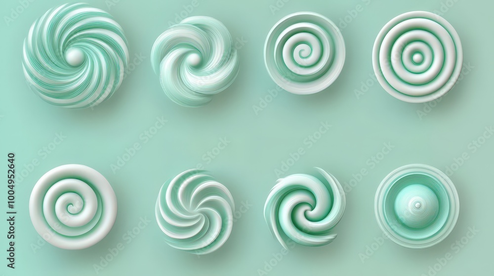 Spiraling Elegance - Minimalist Volute Spiral Icon Vector Set on Soft Mint Green Background Spiraling Elegance - Minimalist Volute Spiral Icon Vector Set on Soft Mint Green Background