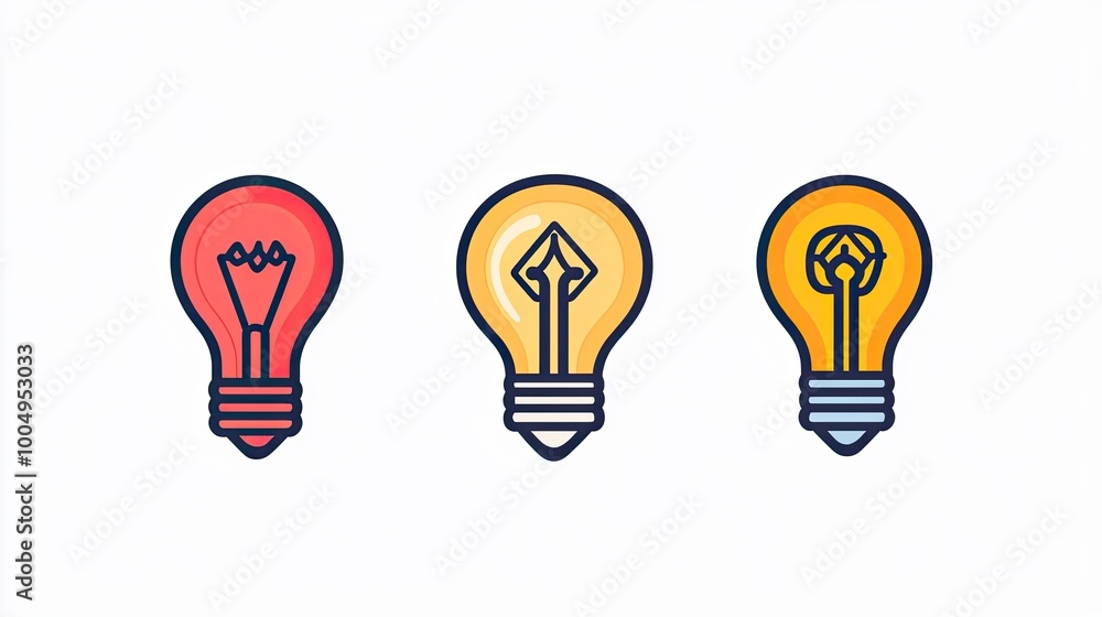 Three lightbulbs in different colors. Three lightbulbs in different colors.