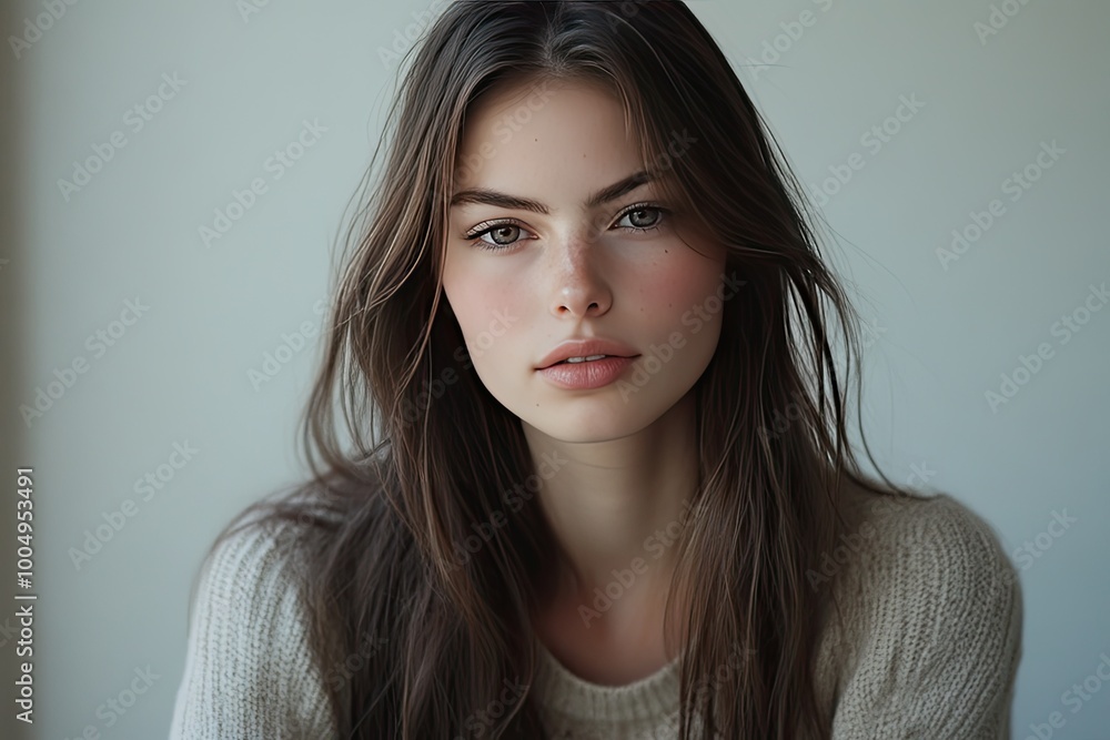 A young woman with long brown hair looking at the camera. Perfect for articles about beauty, fashion, and youth. A young woman with long brown hair looking at the camera. Perfect for articles about beauty, fashion, and youth.