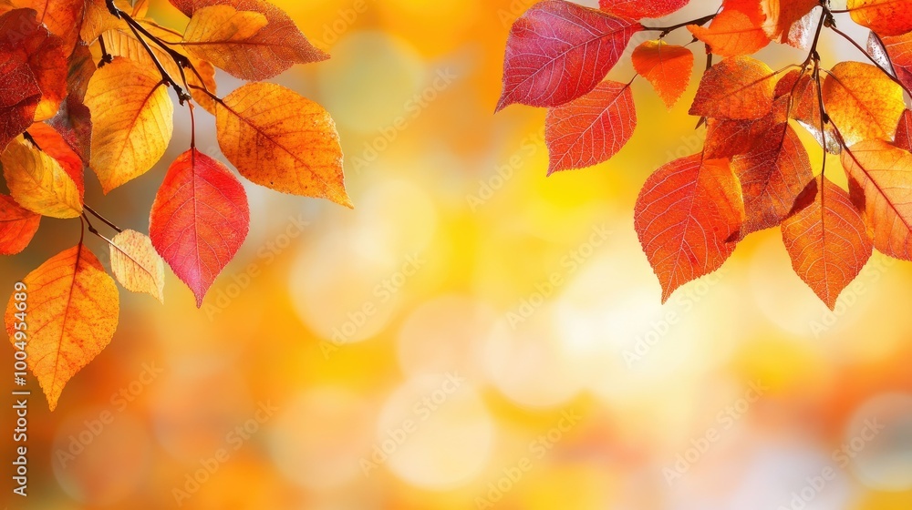 Vibrant autumn leaves with red, orange, and yellow hues against a bokeh background. Vibrant autumn leaves with red, orange, and yellow hues against a bokeh background.