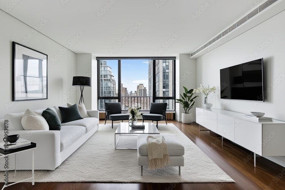 Polar White Minimalist Living Room Design in Contemporary Urban Apartment Featuring Elegant Simplicity and Modern Decor Polar White Minimalist Living Room Design in Contemporary Urban Apartment Featuring Elegant Simplicity and Modern Decor