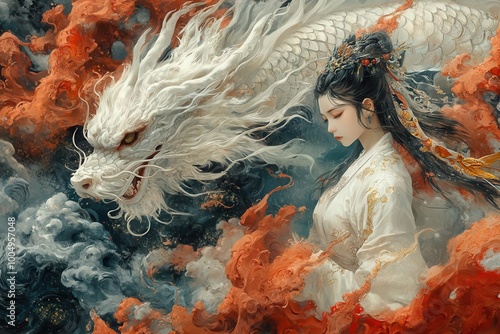 enchanting chinesestyle fantasy artwork featuring mythical creatures and intricate landscapes vivid colors and delicate brushwork bringing a mystical story to life evoking wonder and culture photo