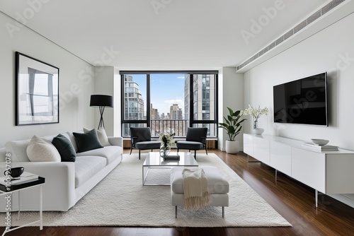 Wallpaper Mural Polar White Minimalist Living Room Design in Contemporary Urban Apartment Featuring Elegant Simplicity and Modern Decor Torontodigital.ca