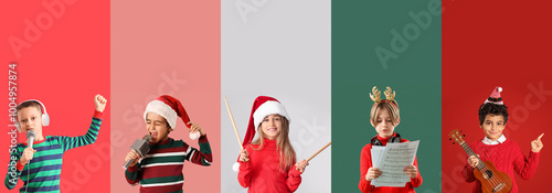 Set of little children sing...