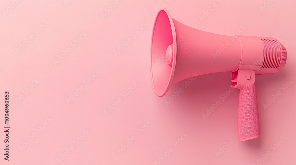 Pink megaphone on a pastel pink background, minimalist design. Communication and creativity concept Pink megaphone on a pastel pink background, minimalist design. Communication and creativity concept
