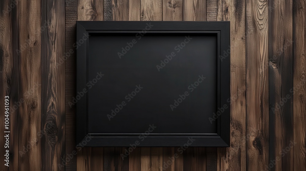 Elegantly Hanging Black Frame on Dark Wooden Wall - Ultra-Realistic 8K UHD Render with Rich Textures and Intricate Details Elegantly Hanging Black Frame on Dark Wooden Wall - Ultra-Realistic 8K UHD Render with Rich Textures and Intricate Details