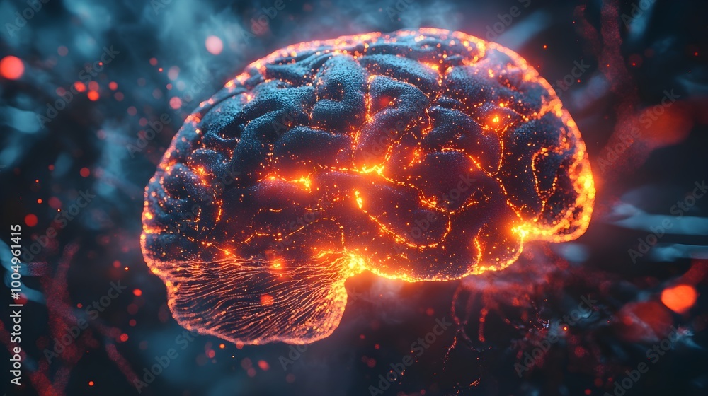 Futuristic brain with AI integration, augmented reality overlays, robotic neural enhancements glowing, 3D digital concept of intelligence and tech fusion Futuristic brain with AI integration, augmented reality overlays, robotic neural enhancements glowing, 3D digital concept of intelligence and tech fusion