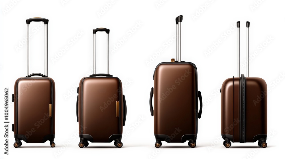 Brown Suitcases Travel Set: Four Brown Suitcases in Different Sizes and Angles Brown Suitcases Travel Set: Four Brown Suitcases in Different Sizes and Angles