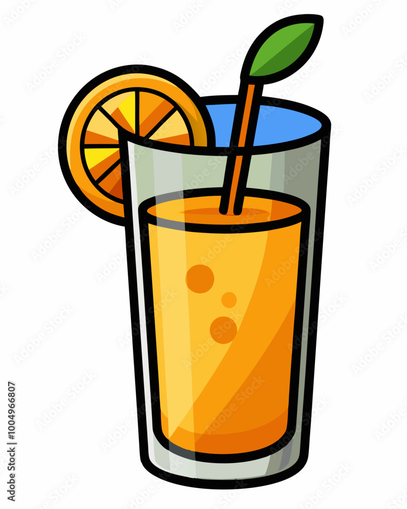 Vector illustration of a glass of orange juice with orange slice and a straw. stock illustration Vector illustration of a glass of orange juice with orange slice and a straw. stock illustration