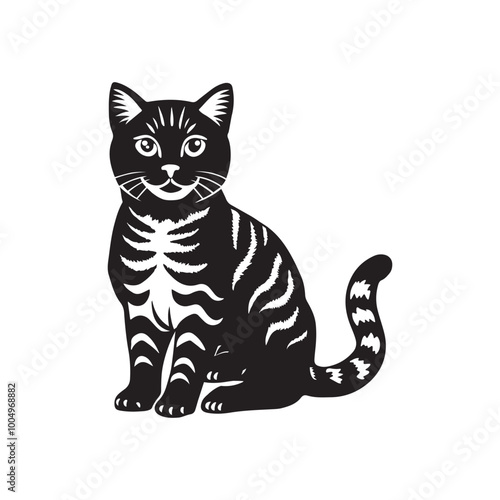 American Shorthair cat sitting silhouette vector illustration