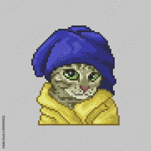 Cat with seductive look, meme illustration pixel art