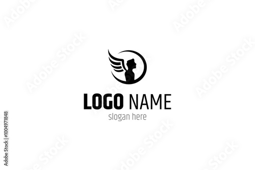 angel man logo in crescent moon shape flat design style