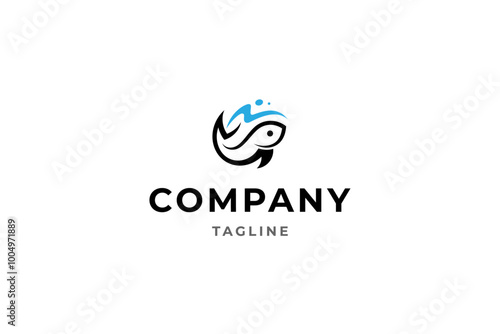 fish logo with water splash in flat design style