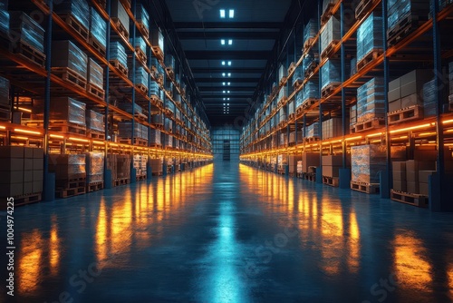 hightech warehouse filled with stateoftheart electronics designed for efficient storage and sorting of goods showcasing a futuristic and organized space with glowing led lights