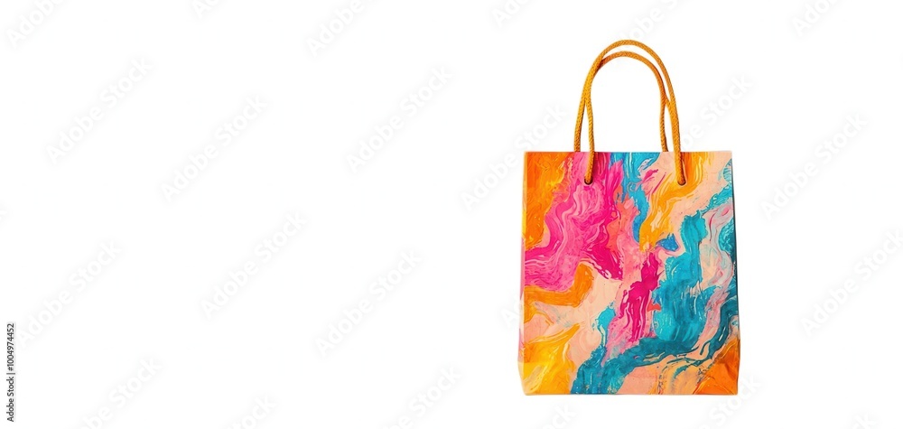 Colorful tote bag with abstract design, white isolated background Colorful tote bag with abstract design, white isolated background