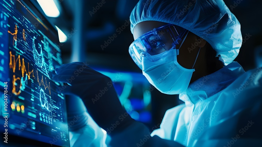 Scientists working in a sterile control room, monitoring food safety via holographic interfaces, glowing blue screens, futuristic tech aesthetic, vibrant neon lights Scientists working in a sterile control room, monitoring food safety via holographic interfaces, glowing blue screens, futuristic tech aesthetic, vibrant neon lights