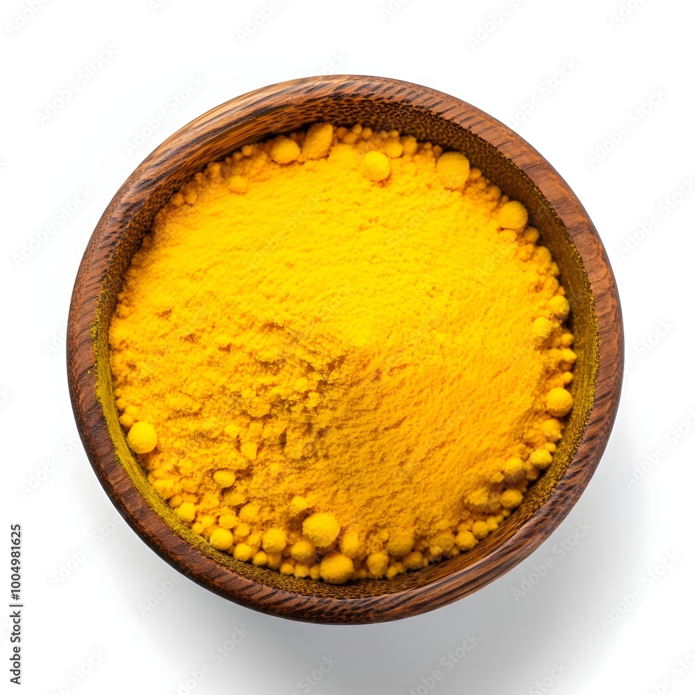Top view of yellow powder in a white bowl Top view of yellow powder in a white bowl