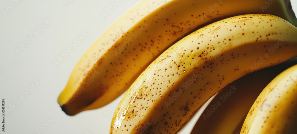 A bunch of ripe bananas with their bright yellow peels, displayed against a white background A bunch of ripe bananas with their bright yellow peels, displayed against a white background