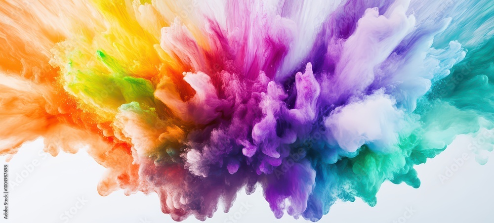 A burst of chromatic colors, including vivid purples, greens, and yellows A burst of chromatic colors, including vivid purples, greens, and yellows