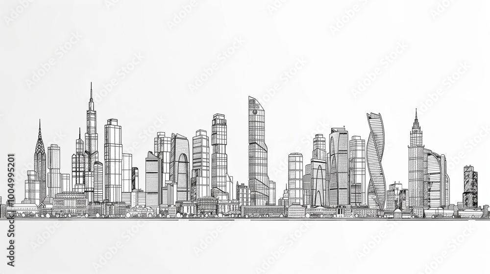 Fototapeta premium astarte.ai: Continuous Line Art of Skyline City 
