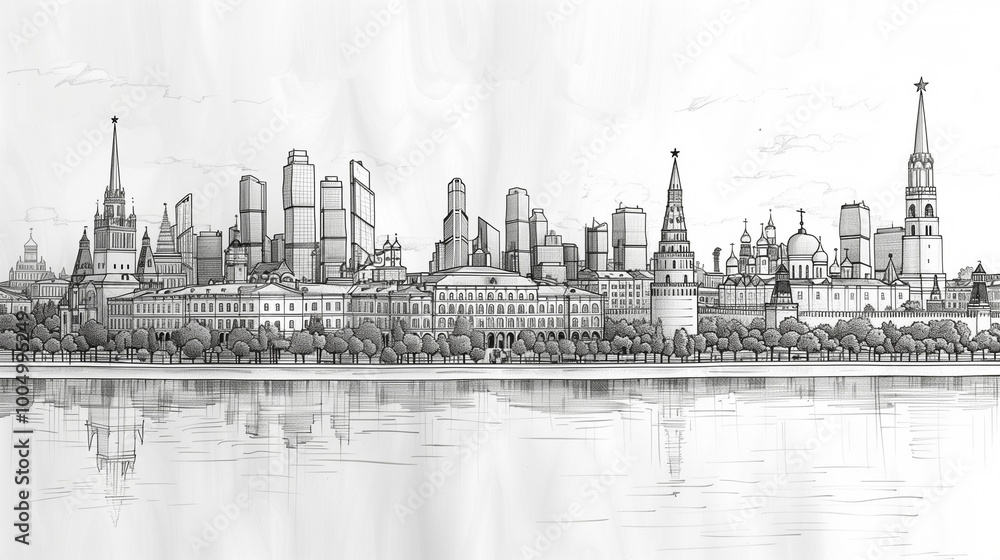 Fototapeta premium astarte.ai: Continuous Line Art of Skyline City 