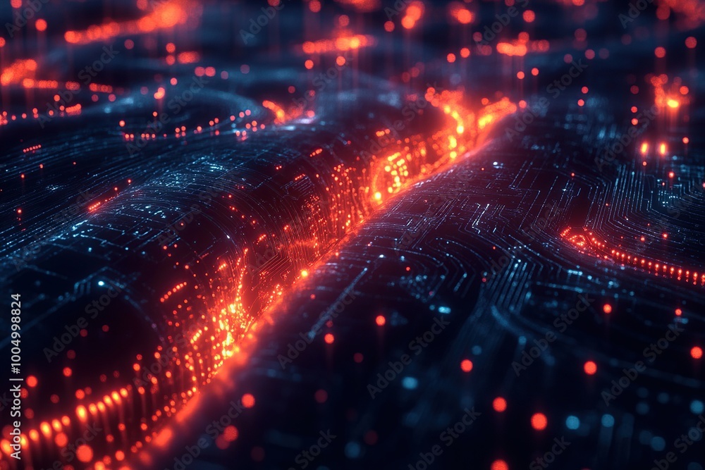 Obraz premium Abstract Digital Circuitry with Glowing Red Lines