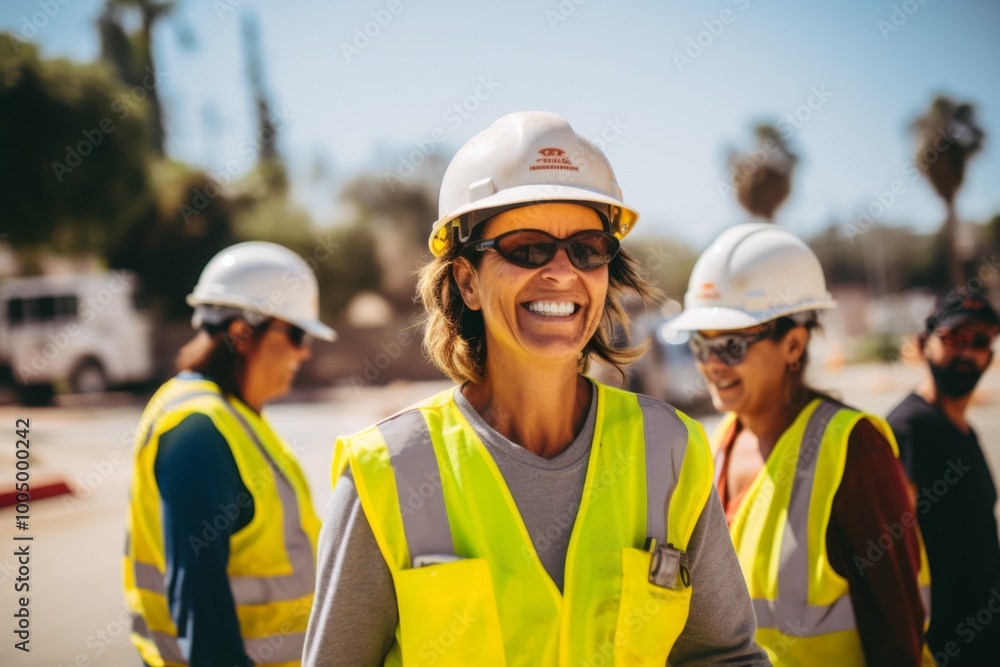 Portrait of a smiling middle aged female construction worker Portrait of a smiling middle aged female construction worker