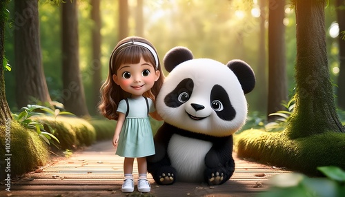 little girl and panda photo