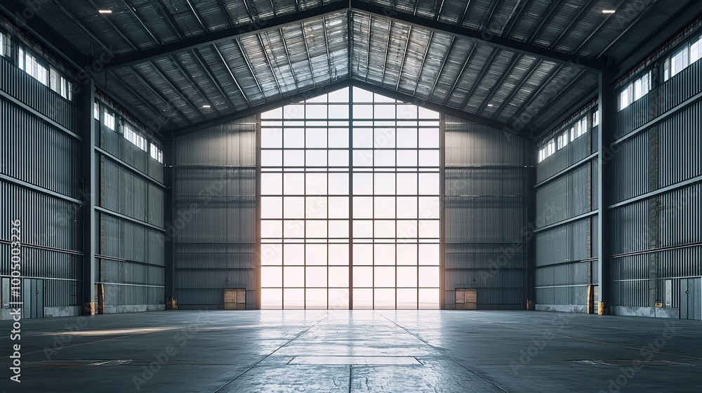 Industrial Hangar with Light Shining Through Industrial Hangar with Light Shining Through