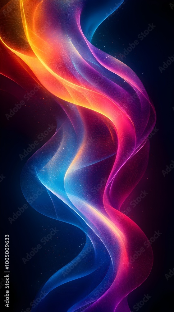 Fototapeta premium Abstract colorful glowing waves flow against a dark background, creating a dynamic and mesmerizing effect.